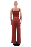 Brown Red Sexy Casual Solid Backless Strapless Sleeveless Two Pieces