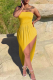 Yellow Sexy Solid Patchwork Strapless Irregular Dress Dresses