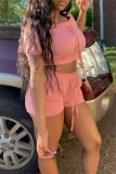 Pink Fashion Casual Solid Bandage O Neck Short Sleeve Two Pieces