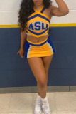 Yellow Sexy Sportswear Letter Print Backless Halter Sleeveless Two Pieces