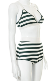 Green Sexy Striped Bandage Patchwork Swimwears