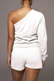 White Casual Solid Split Joint Asymmetrical Oblique Collar Long Sleeve Two Pieces