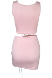 Pink Sexy Solid Bandage Hollowed Out Patchwork U Neck Sleeveless Two Pieces