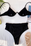 Black Fashion Sexy Patchwork Backless Swimwears