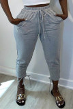 Grey Fashion Casual Solid Bandage Pocket Regular High Waist Trousers