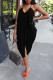 Black Sexy Solid Patchwork Backless Spaghetti Strap Irregular Dress