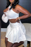White Casual Solid Patchwork O Neck Sleeveless Two Pieces