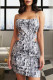Black White Sexy Print Hollowed Out Frenulum Backless Spaghetti Strap Wrapped Skirt Dresses