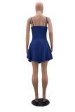 Deep Blue Sexy Solid Patchwork Spaghetti Strap Cake Skirt Dresses