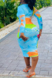 Multicolor Fashion Casual Print Basic O Neck Long Sleeve Dresses