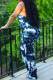 Blue Sexy Print Patchwork Halter Straight Jumpsuits