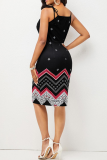 Black Sexy Print Patchwork Spaghetti Strap Pencil Skirt Dresses
