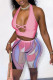 Pink Sexy Print Hollowed Out Patchwork Halter Sleeveless Two Pieces