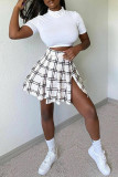 White Fashion Casual Print Slit Turtleneck Short Sleeve Two Pieces