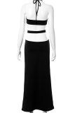 Black Sexy Solid Hollowed Out Halter Trumpet Mermaid Dresses