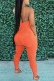 Rose Red Sexy Solid Patchwork Spaghetti Strap Skinny Jumpsuits