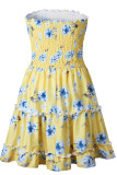 Red Fashion Street Print Patchwork Strapless A Line Dresses