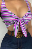 Red Sexy Striped Bandage Spaghetti Strap Tops