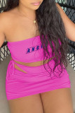 Pink Fashion Sexy Letter Print Bandage Backless Strapless Sleeveless Three-piece Set