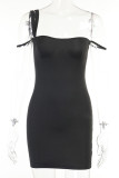 White Sexy Solid Patchwork Spaghetti Strap Sling Dress Dresses