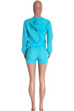 Sky Blue Fashion Casual Solid Basic Hooded Collar Long Sleeve Two Pieces