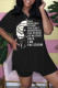 Black Fashion Casual Print Slit V Neck Short Sleeve Two Pieces