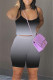 Black Casual Gradual Change Print Vests Spaghetti Strap Sleeveless Two Pieces