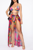 Colour Sexy Print Patchwork Mesh Swimwears Cover Up