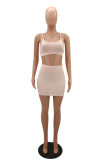 Pink Sexy Casual Solid Cardigan Vests O Neck Long Sleeve Three-piece Set