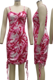 Yellow Sexy Patchwork Tie-dye Spaghetti Strap Pencil Skirt Dresses