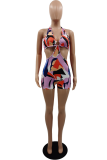 Pink Sexy Street Print Hollowed Out Patchwork Swimwears