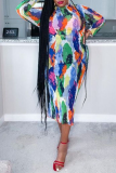 Purple Sexy Print Patchwork Bandage Crystal Half A Turtleneck Pencil Skirt Dresses