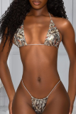 Green Sexy Print Patchwork Swimwears