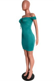 Green Sexy Casual Solid Backless Off the Shoulder Short Sleeve Dress
