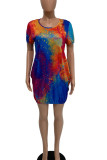 Leopard Print Casual Print Patchwork O Neck Straight Dresses
