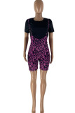Yellow Fashion Casual Print Leopard Basic O Neck Short Sleeve Two Pieces