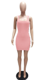 Pink Sexy Solid Hollowed Out U Neck Pencil Skirt Dresses