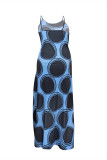 Blue Sexy Casual Plus Size Dot Print Basic Spaghetti Strap Long Dress