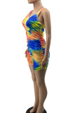 Pink Daily Print Tie-dye Fold O Neck Skinny Rompers