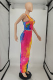 Multicolor Sexy Casual Tie Dye Printing U Neck Sleeveless Two Pieces