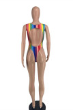 Rainbow Color Fashion Sexy Print Tassel Hollowed Out Swimwears