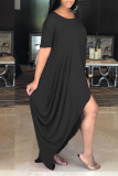 Blue Casual Solid Patchwork O Neck Irregular Dress Dresses