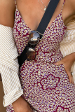 Red Sexy Print Patchwork Spaghetti Strap Straight Dresses