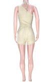 Apricot Sexy Solid Patchwork Frenulum Asymmetrical Asymmetrical Collar Sleeveless Two Pieces