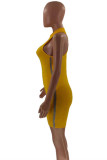 Yellow Sexy Casual Solid Patchwork Turtleneck Skinny Romper