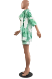Pink Casual Patchwork Tie-dye Turndown Collar Short Sleeve Two Pieces