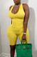 Yellow Casual Solid Patchwork U Neck Skinny Rompers