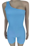 Purple Casual Solid Patchwork Oblique Collar Skinny Rompers