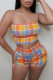 Orange Sexy Casual Plaid Print Backless Strapless Sleeveless Two Pieces