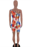 Multicolor Sexy Casual Print Backless One Shoulder Regular Romper